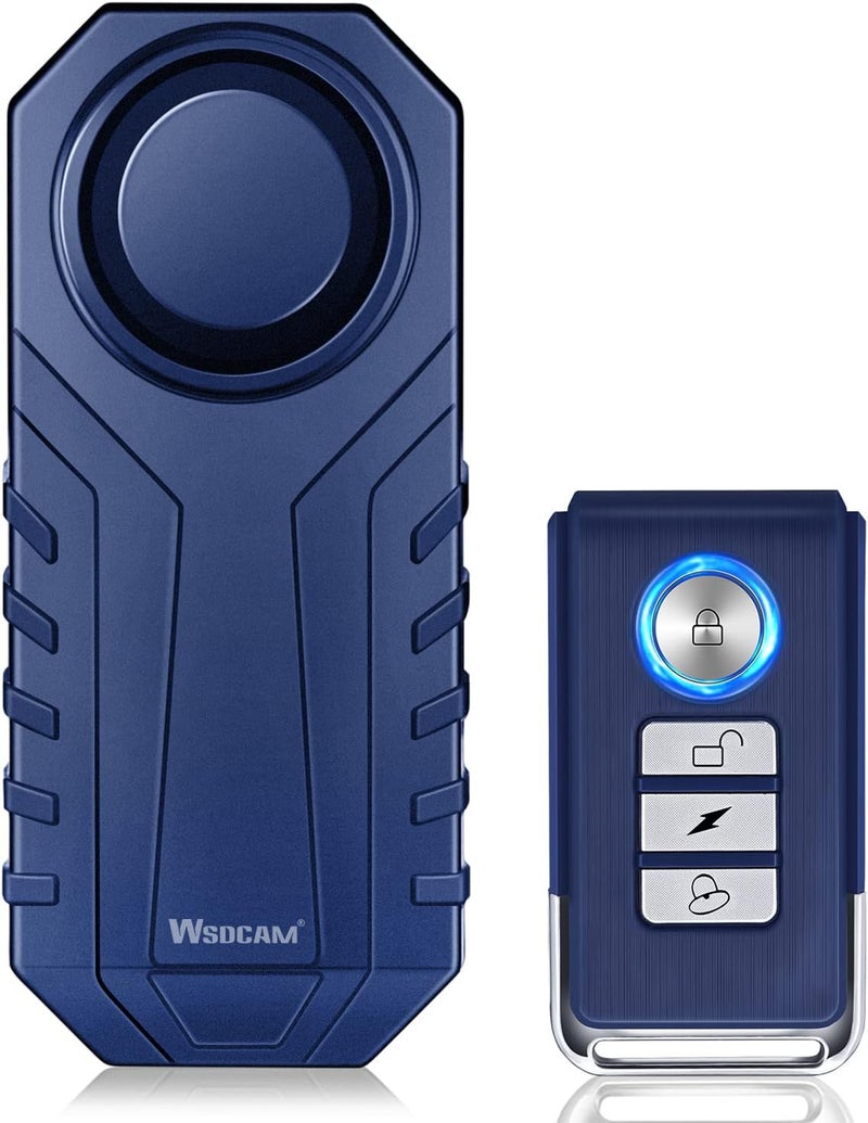 wsdcam 113dB Bike Alarm Wireless Anti Theft Vibration Motion Sensor Vehicle Security Alarm System Waterproof Motorcycle Alarm Bicycle Alarm with Remote - Blue - Image 1